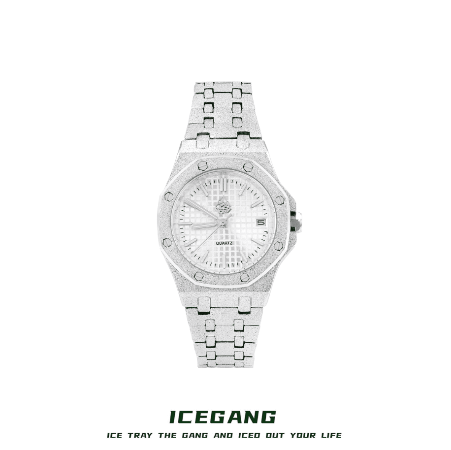 ICEGANG original waffle series moonlight white frosted gold watch - Yoyisjewelry