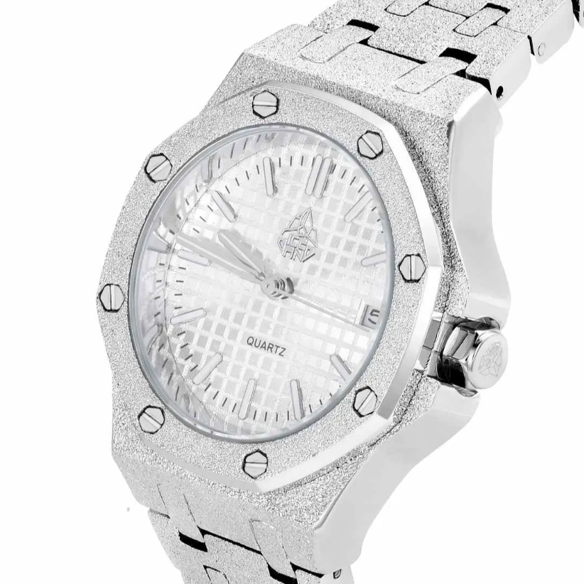 ICEGANG original waffle series moonlight white frosted gold watch - Yoyisjewelry