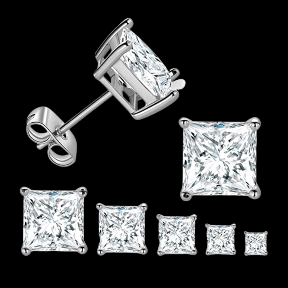 Men's Sterling Sliver Moissanite  Zircon Stud Earrings - Yoyisjewelry