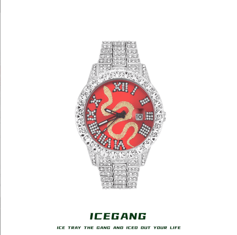 ICEGANG White and Red Snake Series Roman Diamond Watch Hiphop Trend Men and Women Couple Watch - Yoyisjewelry
