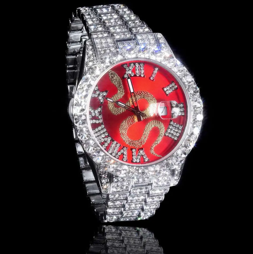 ICEGANG White and Red Snake Series Roman Diamond Watch Hiphop Trend Men and Women Couple Watch - Yoyisjewelry