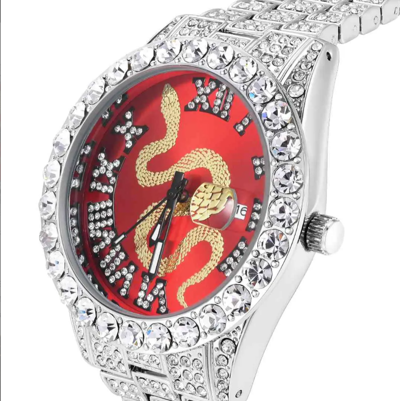 ICEGANG White and Red Snake Series Roman Diamond Watch Hiphop Trend Men and Women Couple Watch - Yoyisjewelry