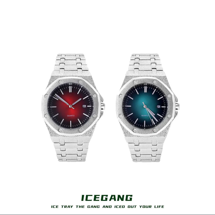 ICEGANG original stardust series gradient pink waffle matte frost gold watch small dial unisex - Yoyisjewelry