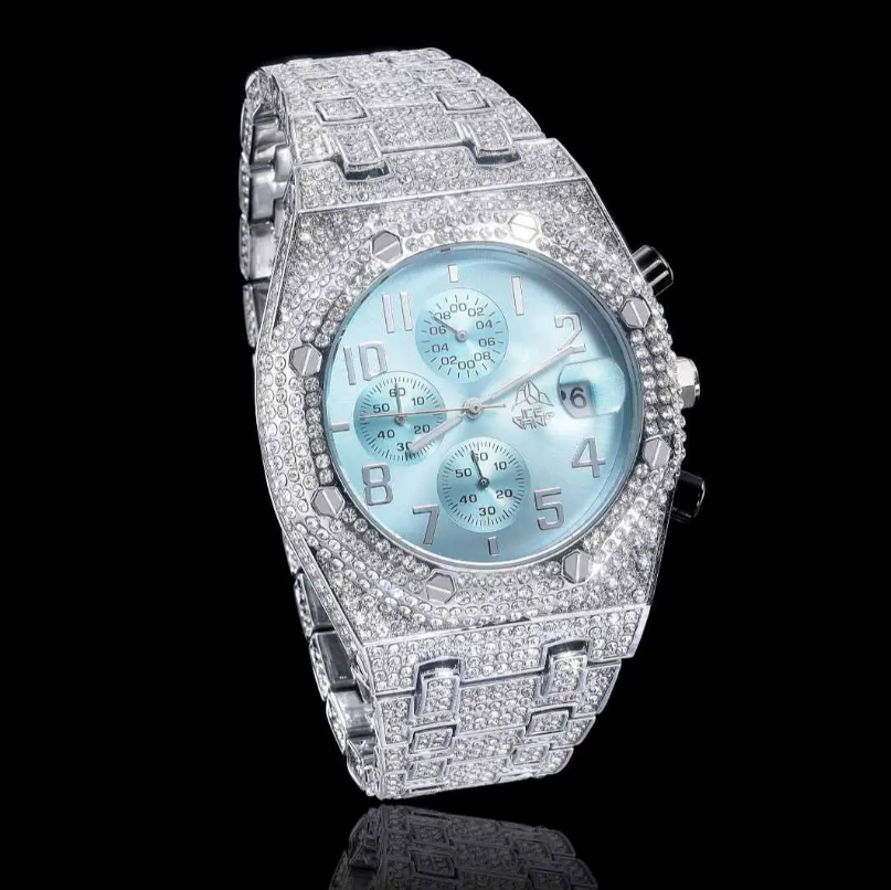 ICEGANG Maldives Blue Full Diamond Three-Eye Quartz Unisex Watch - Yoyisjewelry