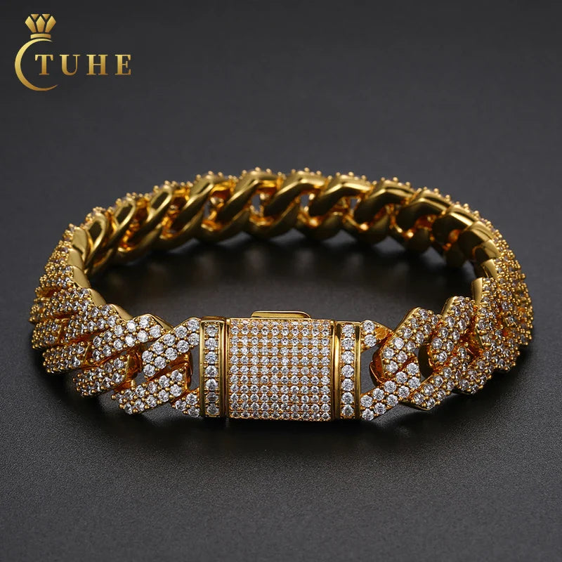Men's Gold Moissanite Miami Cuban Link Bracelet - Yoyisjewelry