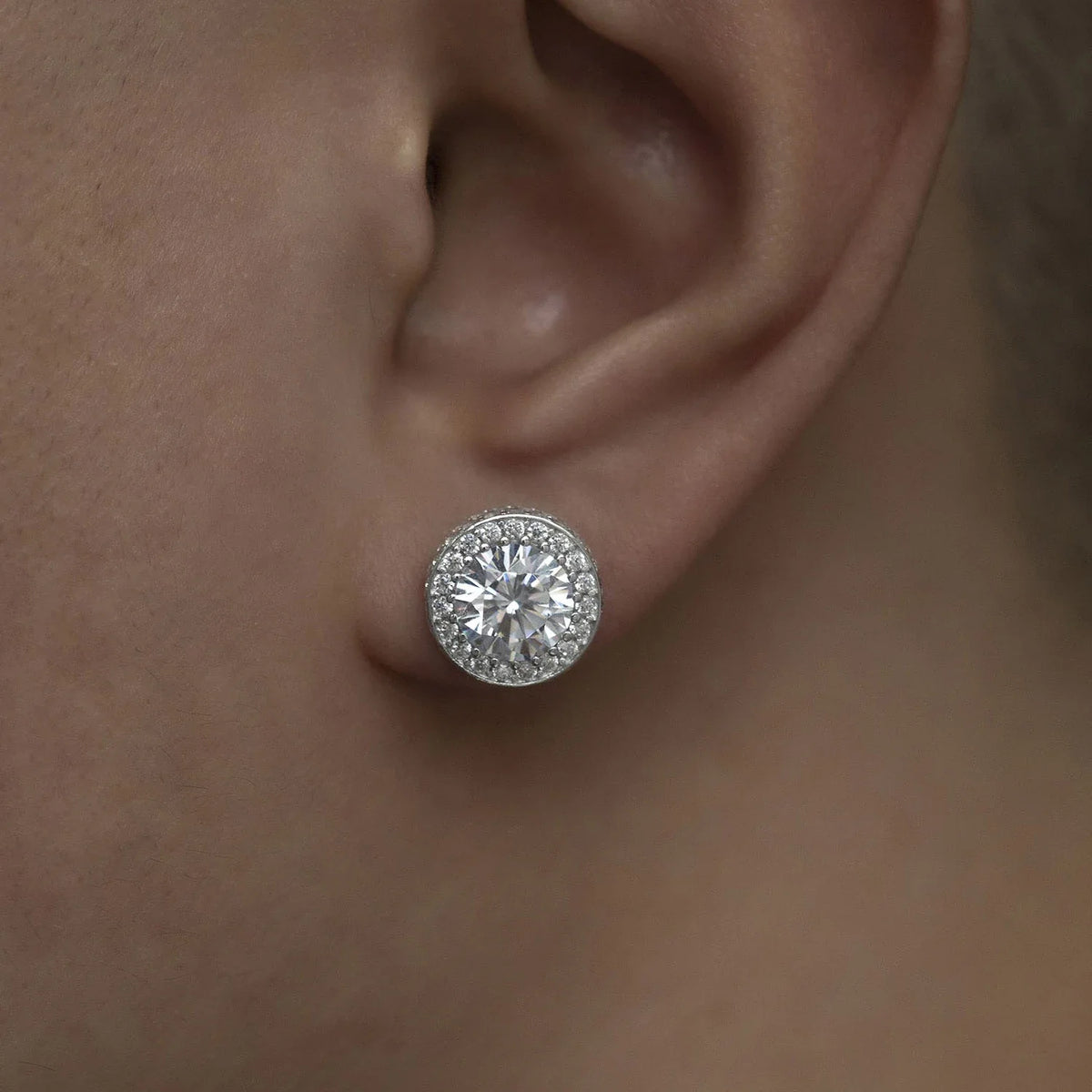 Men's Moissanite  Halo Stud Earrings - Yoyisjewelry