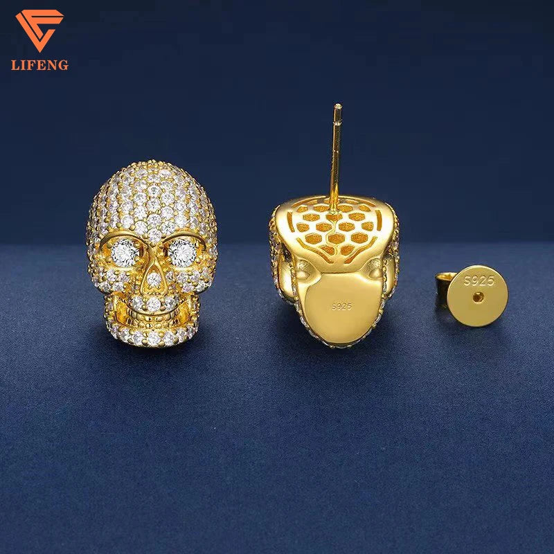 Moissanite  Paved Skull Earrings - Yoyisjewelry