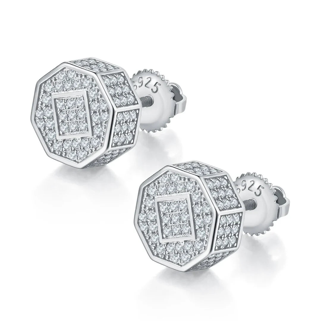 Men's Silver Moissanite  Stud Earrings - Yoyisjewelry