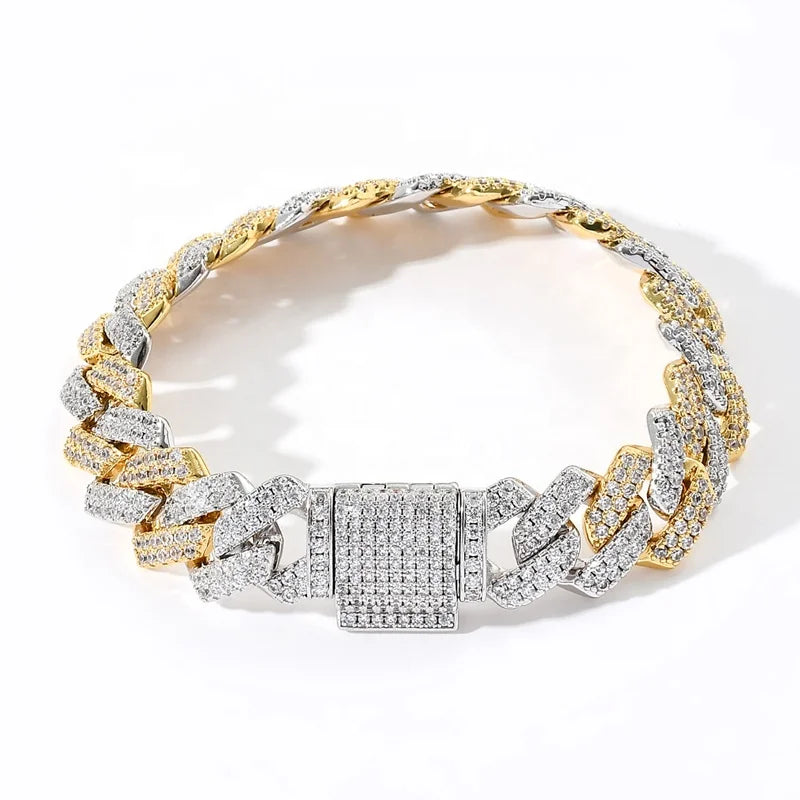 Two Tone Moissanite Cuban Link Bracelet - Yoyisjewelry