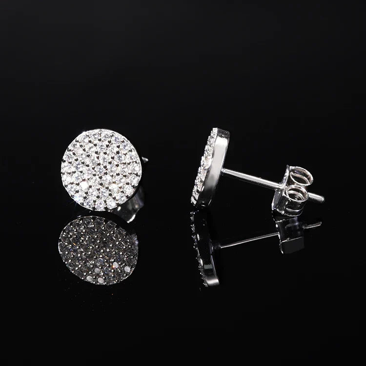 Men's Sterling Silver Moissanite  Round Stud Earrings - Yoyisjewelry