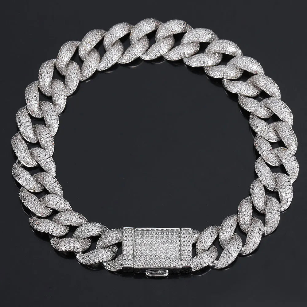 White Gold Moissanite  Paved Miami Cuban Link Bracelet - Yoyisjewelry