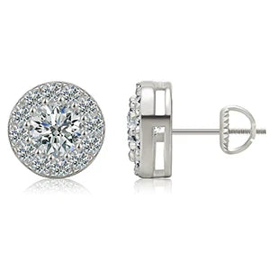 Silver Moissanite  Circle Cut Micro Pave Stud Earrings - Yoyisjewelry