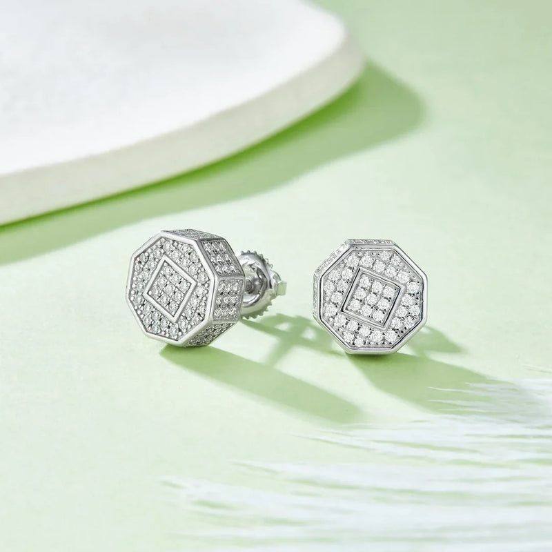 Men's Silver Moissanite  Stud Earrings - Yoyisjewelry
