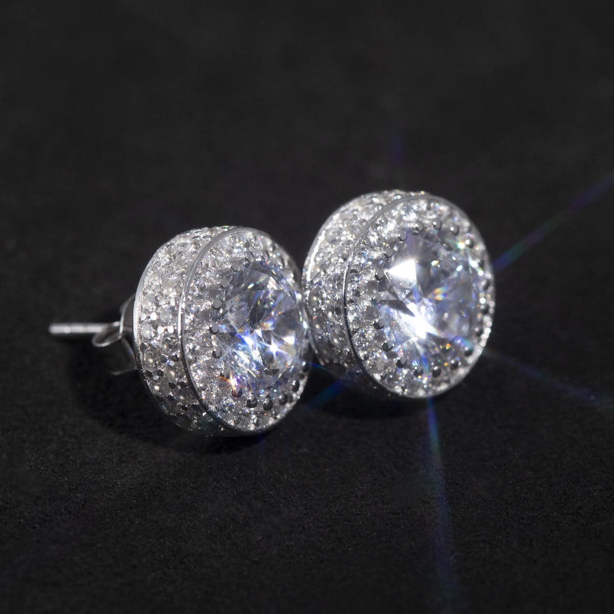 Men's Moissanite  Halo Stud Earrings - Yoyisjewelry