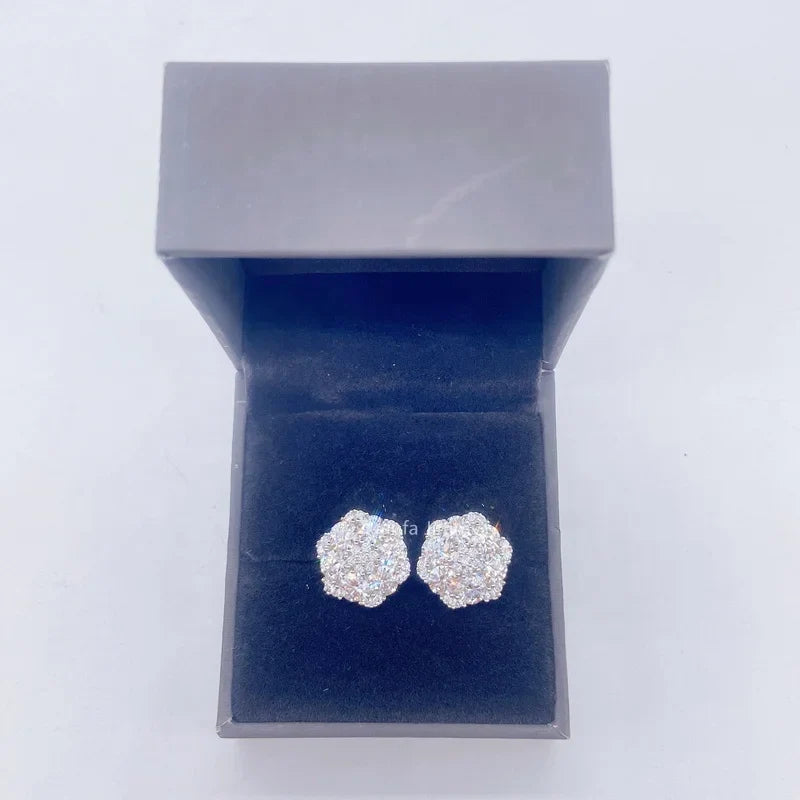 Men's Sterling Silver Moissanite  Stud Earrings - Yoyisjewelry