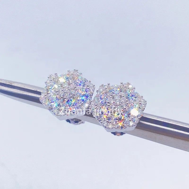 Men's Sterling Silver Moissanite  Stud Earrings - Yoyisjewelry