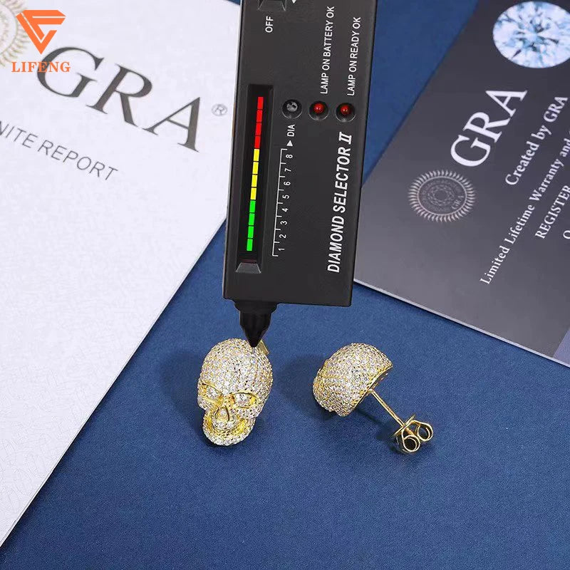 Moissanite  Paved Skull Earrings - Yoyisjewelry