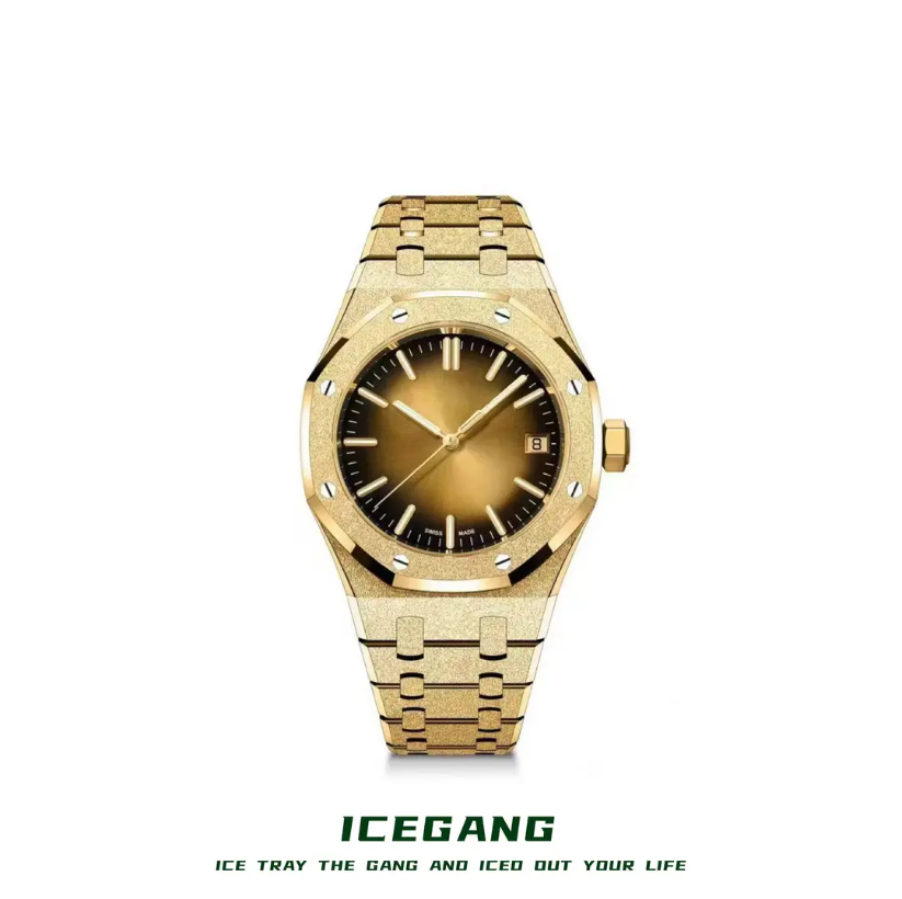 ICEGANG original salted egg yolk gradient frosted gold watch sun pattern gold watch unisex watch - Yoyisjewelry