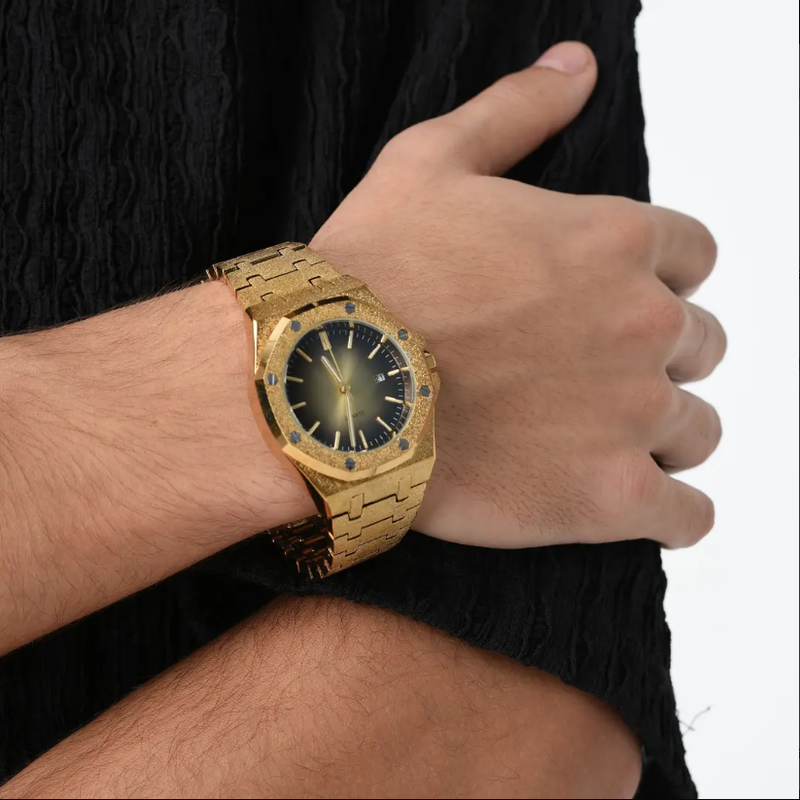 ICEGANG original salted egg yolk gradient frosted gold watch sun pattern gold watch unisex watch - Yoyisjewelry